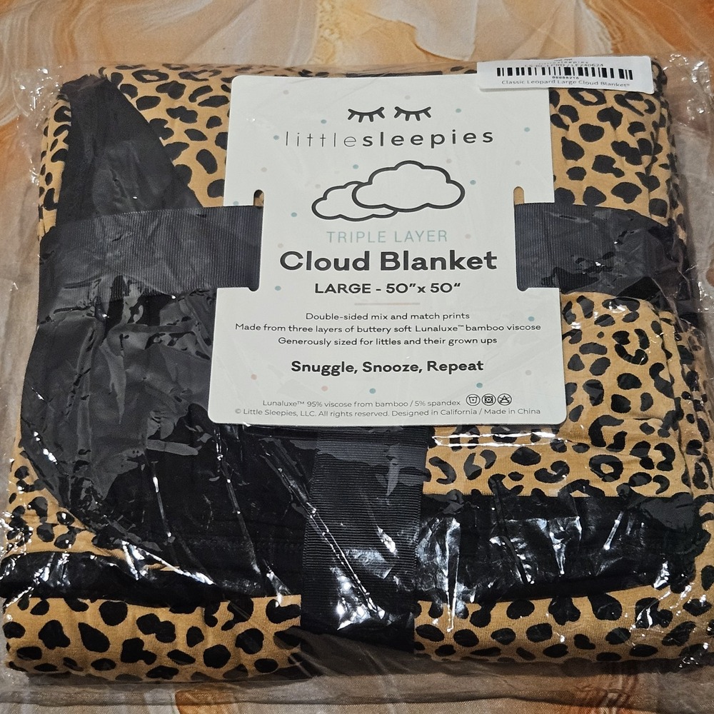 Little Sleepies Classic Leopard 50x50 Triple Layer Large Cloud Blanket NWT